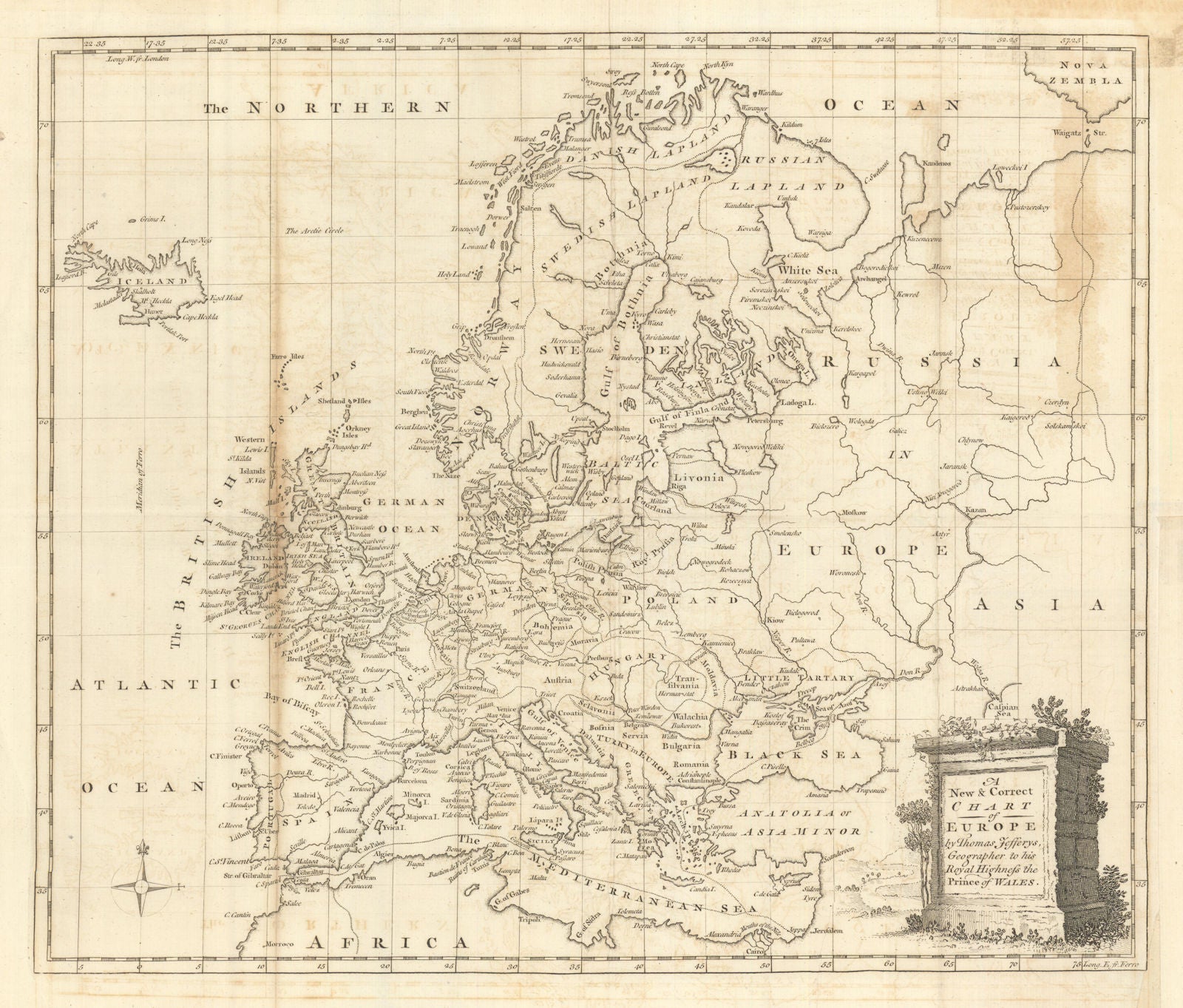 A new & correct chart of Europe by Thomas Jefferys 1756 old antique map